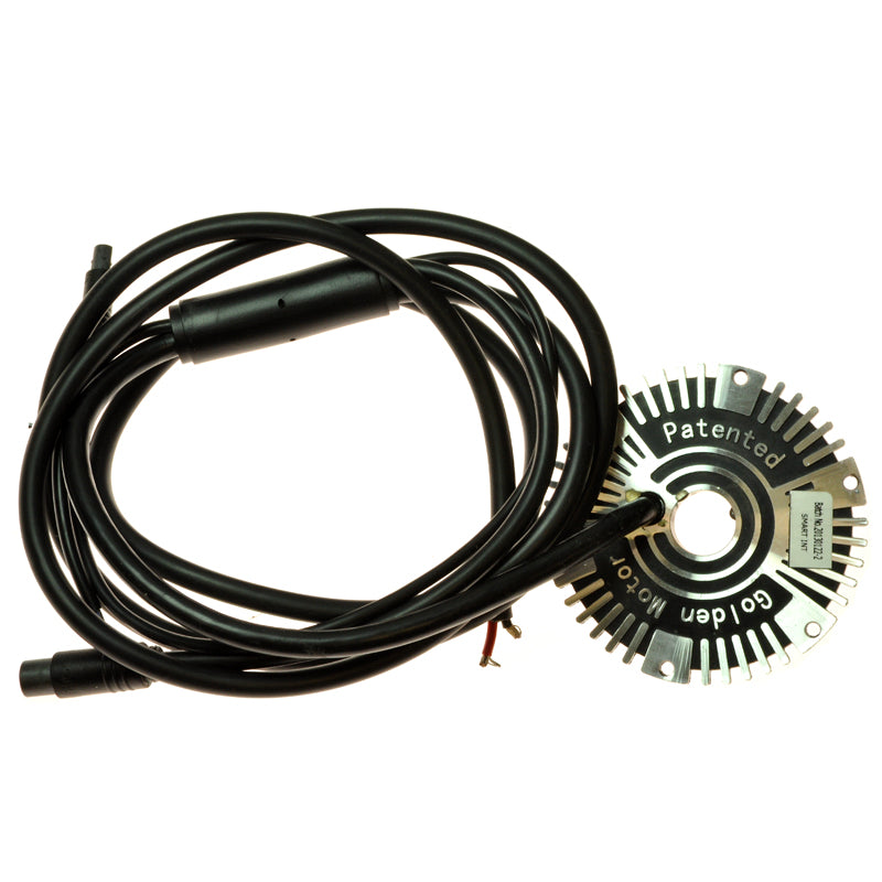 24 Volt - 48 Volt Internal Controller for the Smart Pie Electric Hub Motor, featuring a black wire with a circular metal ring, designed for programmable EV applications via USB cable.