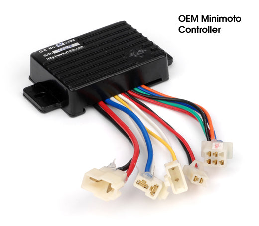 18 Volt Speed & Voltage Controller for Minimoto Sport Racer, featuring a black electronic module with colorful wires and compatible connectors for easy installation.