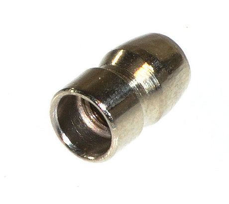 Spark Plug Terminal Nut: Close-up of a silver metal cylinder with a threaded screw-on design, essential for spark plugs excluding certain two-stroke models and Baja Doodle Bug.