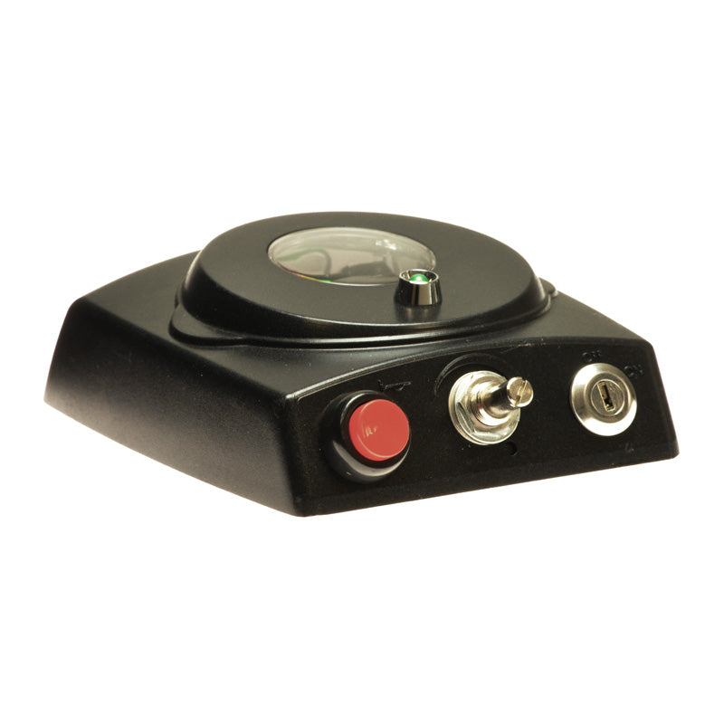 Upper Console Assembly for the Merits Cruiser Q (S548) Mobility Scooter, featuring a round glass display and buttons, including a red button for speed potentiometer control.