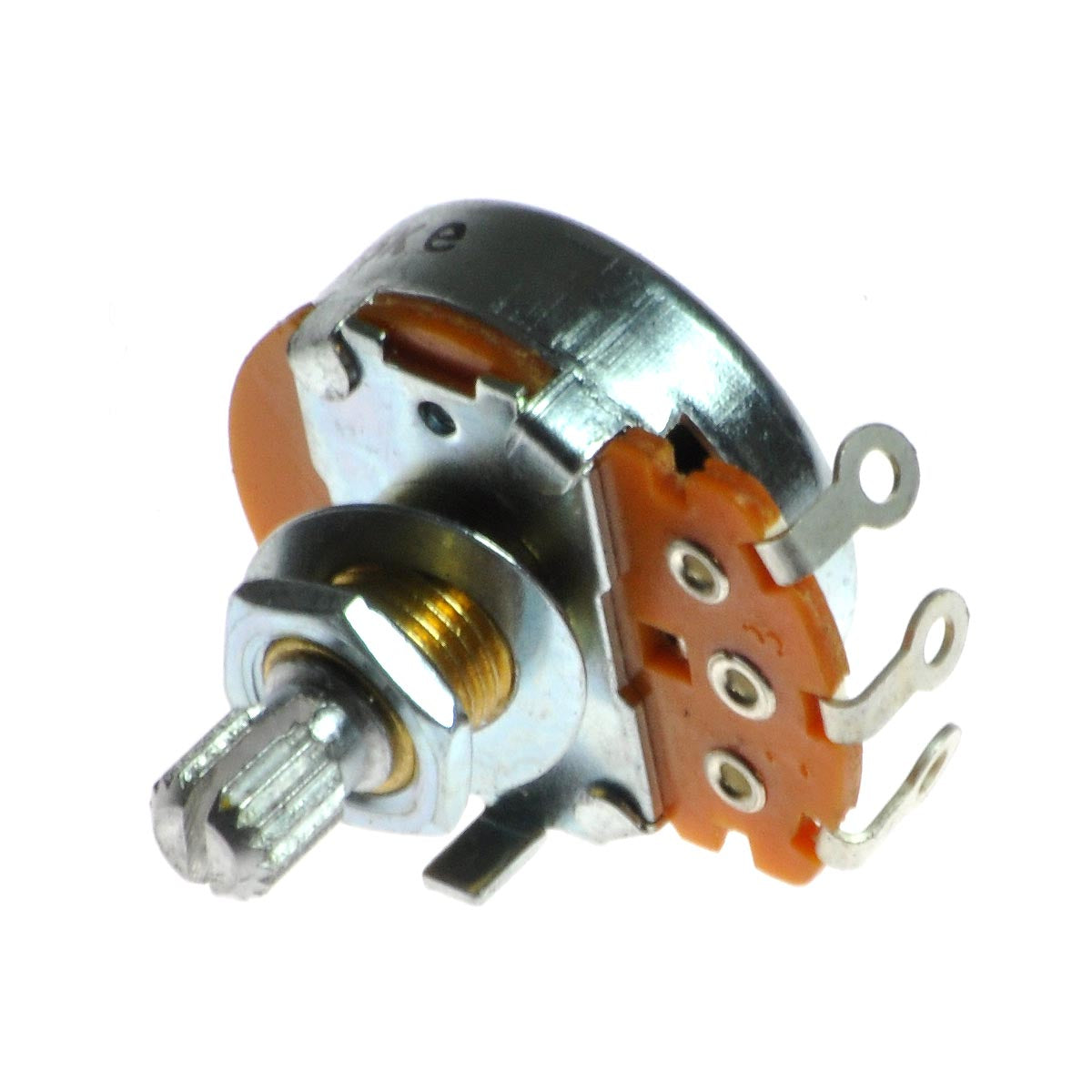 Speed Potentiometer for Shoprider Mobility Scooters, featuring a small round metal object with visible orange and silver parts, and intricate electrical components, designed to regulate and maintain scooter speed.