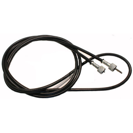 Speedometer Cable for Arctic Cat Snowmobiles (1977-1995) featuring a black cable with silver knobs and a metal connector. Ideal for replacing worn speedometer cables in compatible models.