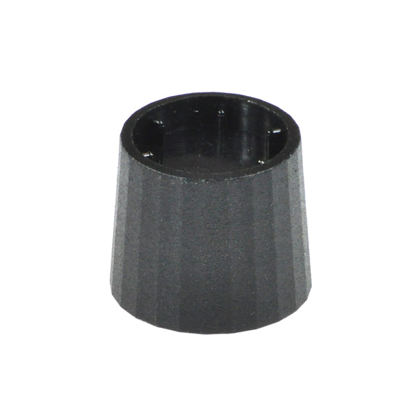 Speed Pot Knob for Pilot Joystick Controllers, a black plastic cylindrical object with holes, designed as a replacement part for Pride Mobility devices.