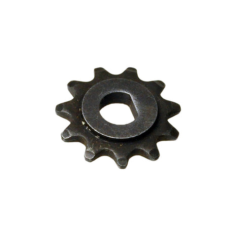 Close-up of a #25 Chain Sprocket - 11 Tooth - D Bore for electric scooters, highlighting its metallic gear teeth and precise engineering.