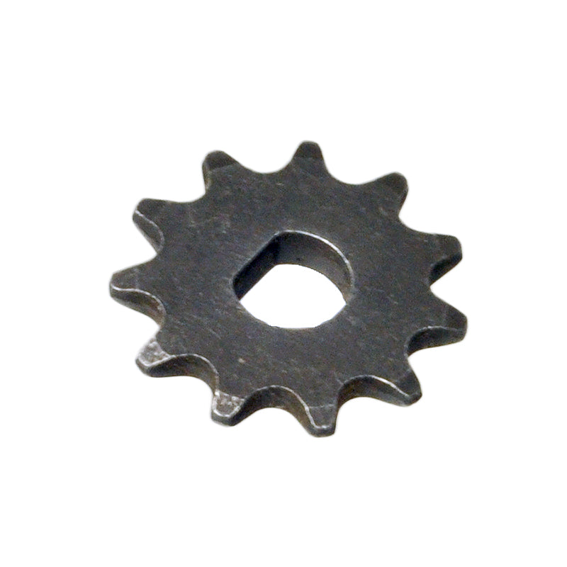 Close-up of a #25 Chain Sprocket with 11 teeth and a D bore, designed for electric scooter motors. The image highlights the metallic gear's intricate details and teeth.