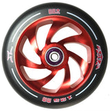 125 mm AO Spiral Kick Scooter Wheel featuring a red rim and 7-spoke design, highlighting its sleek and durable build for enhanced scooter performance.