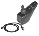 SPJ+ Joystick with Cable for the Invacare Pronto M50, M51, and M71 Power Chairs, featuring a black remote control with buttons and attached cable, providing a direct factory replacement for the discontinued Mk5 controller.