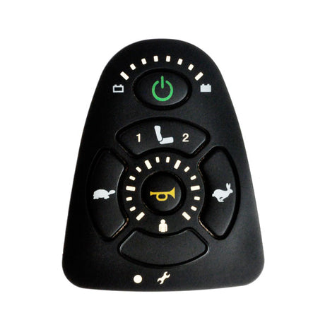 Keypad for the SPJ+ Joystick Controller with Accessories, featuring white text and symbols, designed for Invacare power chairs. Close-up of the black remote control keypad.