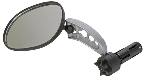 Sport Bar End Mirror with black handle, teardrop design, and high-impact ABS frame. Features 3-angle rotation adjustment and universal compatibility for bikes, scooters, and more.