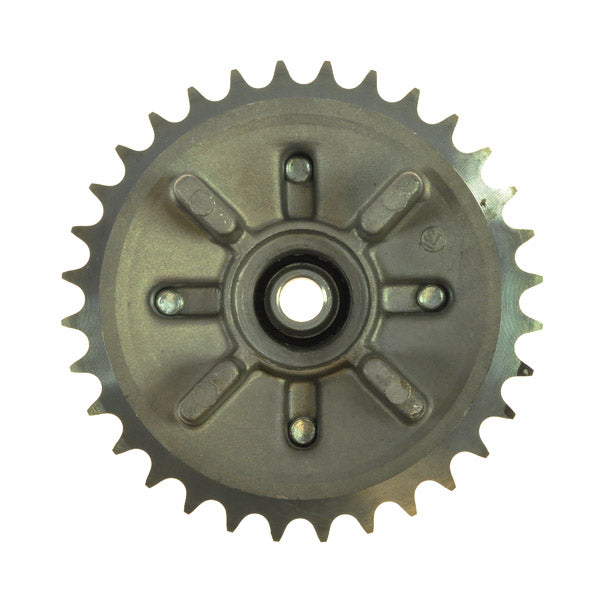 Close-up of a complete sprocket assembly for the Baja Phoenix (PX250) - VIN Prefix LUAH, showcasing the intricate metal gear teeth essential for replacing this crucial auto part.