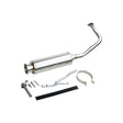 Stainless Steel Exhaust Pipe for 50cc GY6 QMB139 Engines, featuring a silver muffler with a black strap. Perfect for enhancing style and performance on 4-stroke 50cc scooters.