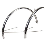 Stainless Steel Fender Pair with a sleek, curved metal frame, designed for bikes and scooters, providing both style and practicality.