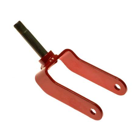 Red Caster Fork for the Invacare 3G Series power chairs, featuring a red metal fork with a black bolt, designed for chairs without the optional Shock Fork Assembly.