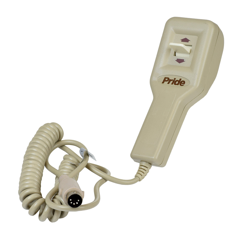 Standard Hand Control with Quick Release for Pride Lift Chairs (ELEASMB3544) featuring a close-up of the cord and light switch, emphasizing the quick release connector for easy installation and removal.