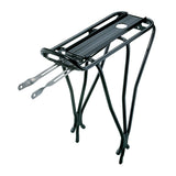 Rear Bike Rack for the BabySeat II, featuring sturdy black metal legs, designed for easy QuickTrack mounting, suitable for carrying trunks, bags, and baskets.