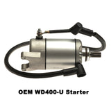 9 Tooth Starter Motor for 125cc/150cc, 250cc & 400cc ATVs, Dirt Bikes, & Go Karts; close-up view of a silver and black mechanical device, featuring a cylindrical shape and clockwise rotation.