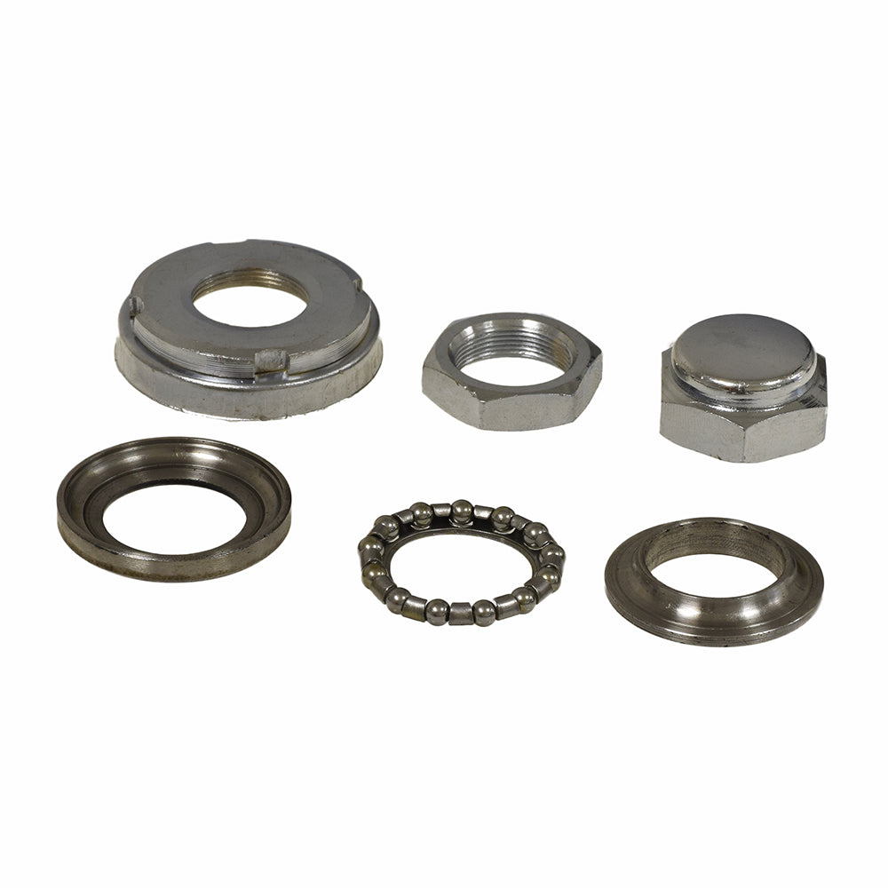 Headset Steering Bearing Kit for the Motovox MVS10, showing a close-up of various metal components including nuts, rings, and ball bearings essential for replacing scooter headset bearings.