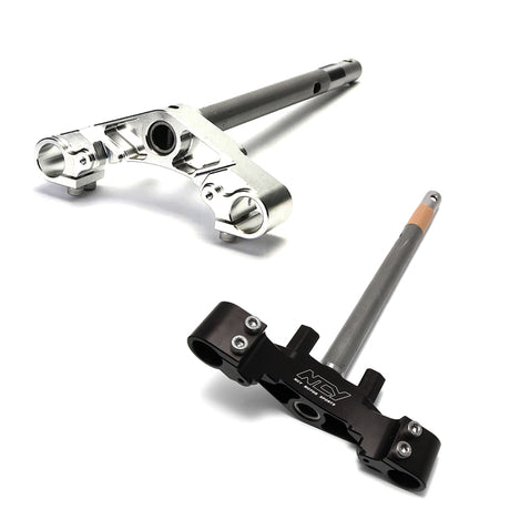 Steering Stem for the Honda Ruckus (NPS50) by NCY, featuring a sleek black and silver metal design with multiple holes, ideal for high-quality accessory steering.