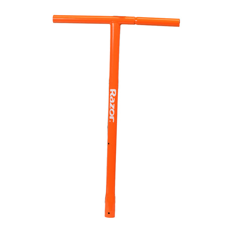 Stem with Handlebar for the Razor E90 Accelerator Scooter (Orange) showing an orange t-handle and pole with white text, designed for compatibility with all Razor E90 scooter versions.