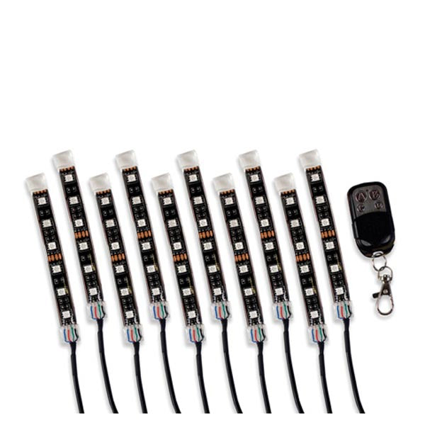 StreetFX ElectroPods Flex Pro 15 Color Change Kit with Remote, featuring a row of LED lights, several wires, and a remote control, ideal for customizing scooters with flexible, adhesive strips.