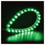 StreetFX Flex Light Strip: Close-up of a green, leaf-shaped LED light strip, demonstrating its flexibility and brightness, ideal for enhancing nighttime visibility on scooters.