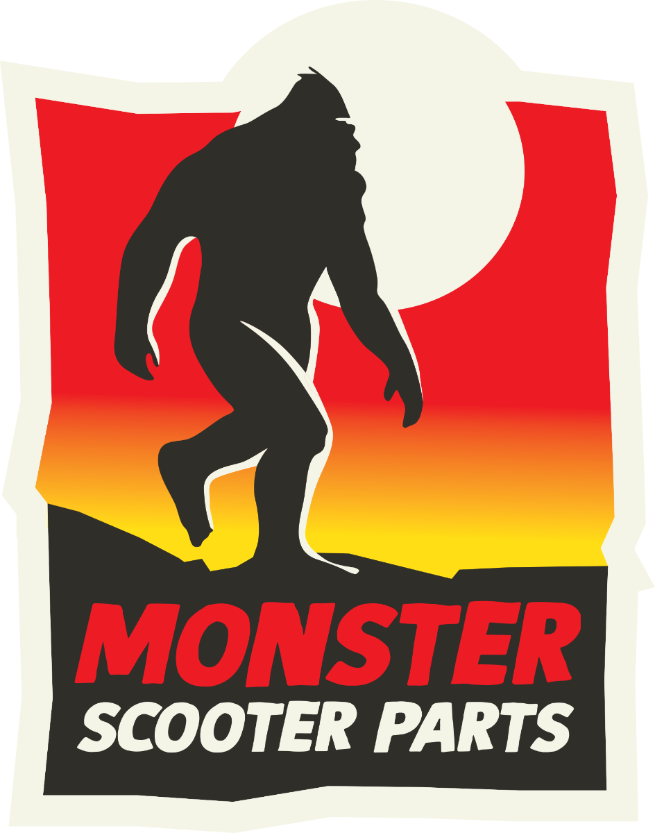 Monster Scooter Parts Sasquatch Sticker featuring a silhouette of Sasquatch walking, ideal for decorating scooters, bikes, or personal items with a unique, playful design.