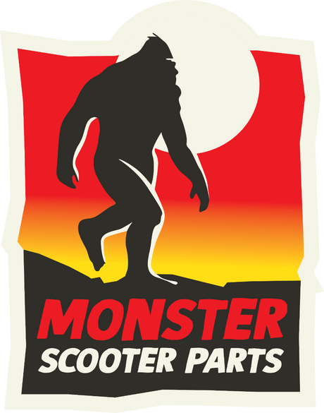 Monster Scooter Parts Sasquatch Sticker featuring a silhouette of Sasquatch walking, ideal for decorating scooters, bikes, or personal items with a unique, playful design.