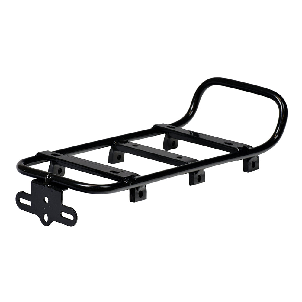 Suspension Type Electric Bike Battery Rack by Golden Motor, featuring a black metal frame with screws, a handle, and holes, suitable for 24, 36, or 48 volt electric systems.