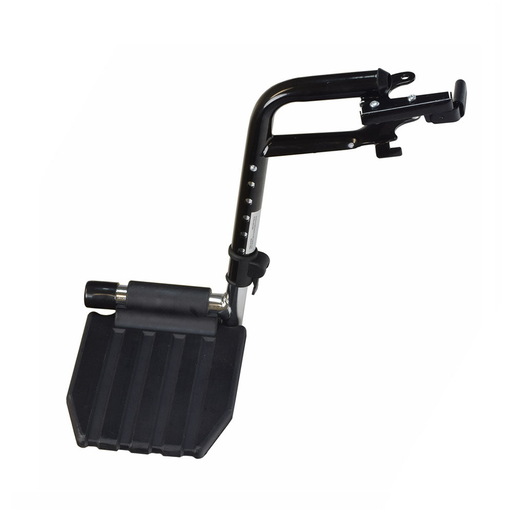 Swing Away Footrests without Heel Loops for the Invacare Tracer and 9000 Series Manual Wheelchairs, featuring a black metal frame and handle, designed for easy adjustment and enhanced comfort.