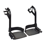 Swing-Away Footrest Assembly for Golden Technologies Alante and Compass power chairs, featuring a pair of black metal foot pedals with attached straps, complete with brackets, hangers, and necessary hardware.