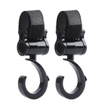 Set of 2 black swivel hook attachments with hook and loop straps for wheelchairs, walkers, and rollators