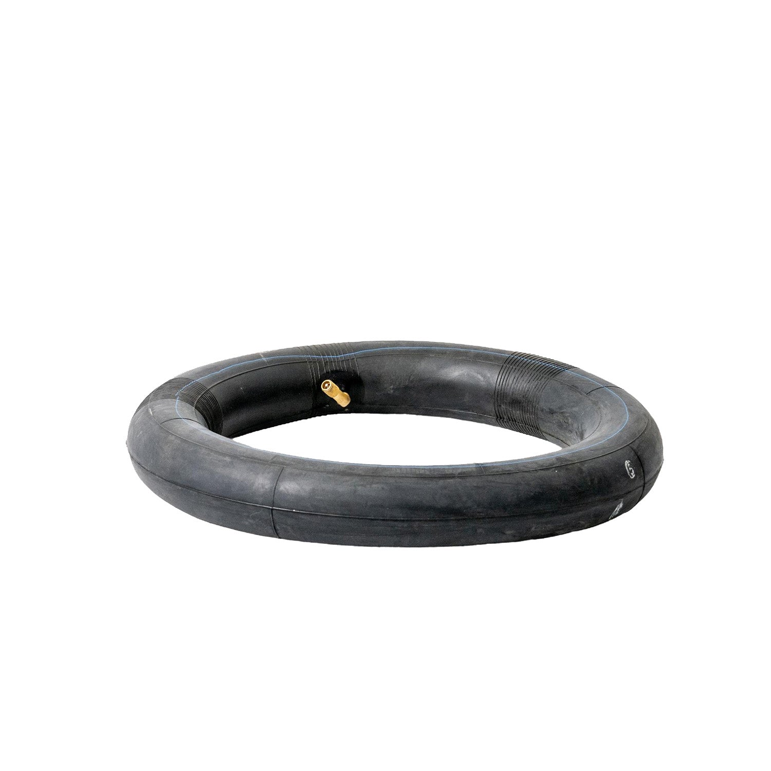 12-1/2x2-1/4 Scooter Inner Tube with 45 Degree Angled Valve Stem, featuring a black rubber tube and a gold angled valve stem suited for uniquely shaped rims or frames.