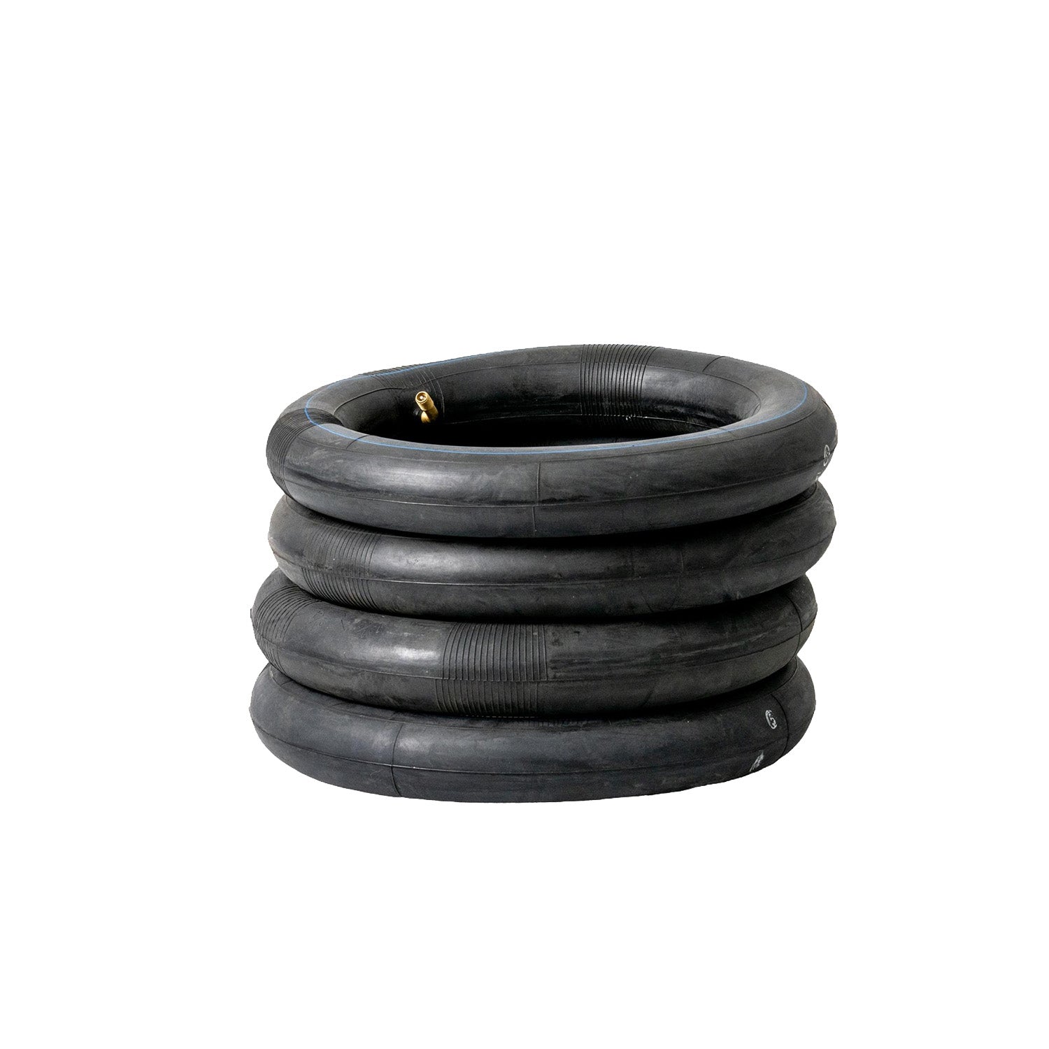 Stack of black Inner Tubes with Angled Valve Stem for Kick Scooters, neatly piled, ready to replace worn-out tubes and fit various scooter sizes for easier inflation and maintenance.