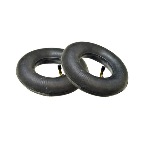 9x3.50-4 (9''x3-1/2'') Inner Tubes with Angled Valve Stems (Set of 2), designed for scooters, shown as a pair of black rubber tires, ideal for gas and electric models.