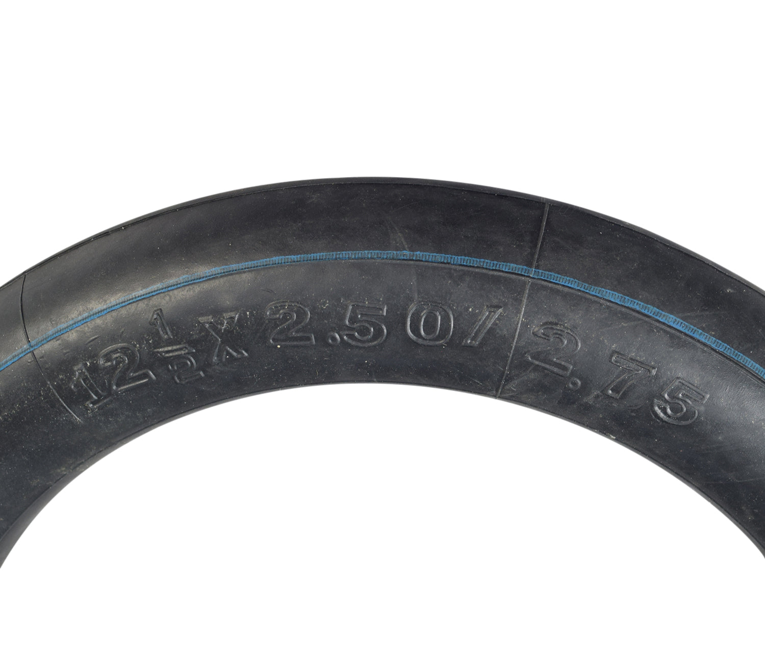 12-1/2 x 2.50/2.75 Scooter Inner Tube, featuring a black tire with a blue line, designed for electric scooters and dirt bikes like Razor MX350, MX400, and X-Treme X-560.