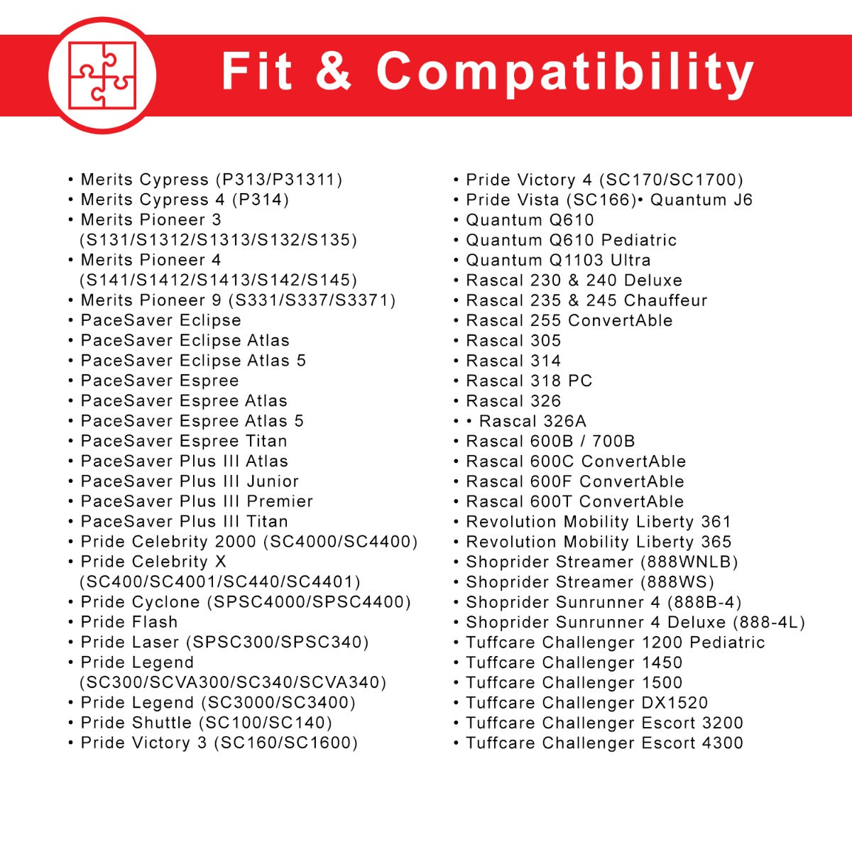 3.00-4 (10x3, 260x85) Scooter and Power Chair Inner Tube with an angled valve stem, displayed alongside a list of compatible sizes and application instructions for mobility scooters and power chairs.