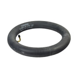 2.50/2.75-10 Inner Tube with an Angled Schrader Valve, featuring a black rubber tube and a metal hook, ideal for various dirt bike models.