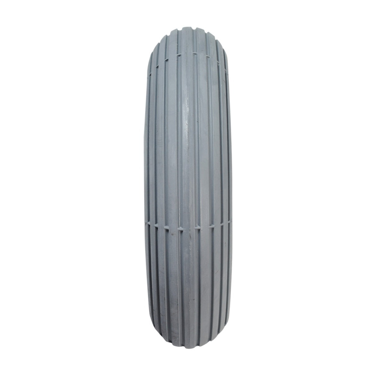 8x2 (200x50) Mobility Tire and Tube Set with Ribbed Tread, featuring a non-marking gray rubber tire and 45-degree angled valve stem inner tube, ideal for mobility scooters and power chairs.