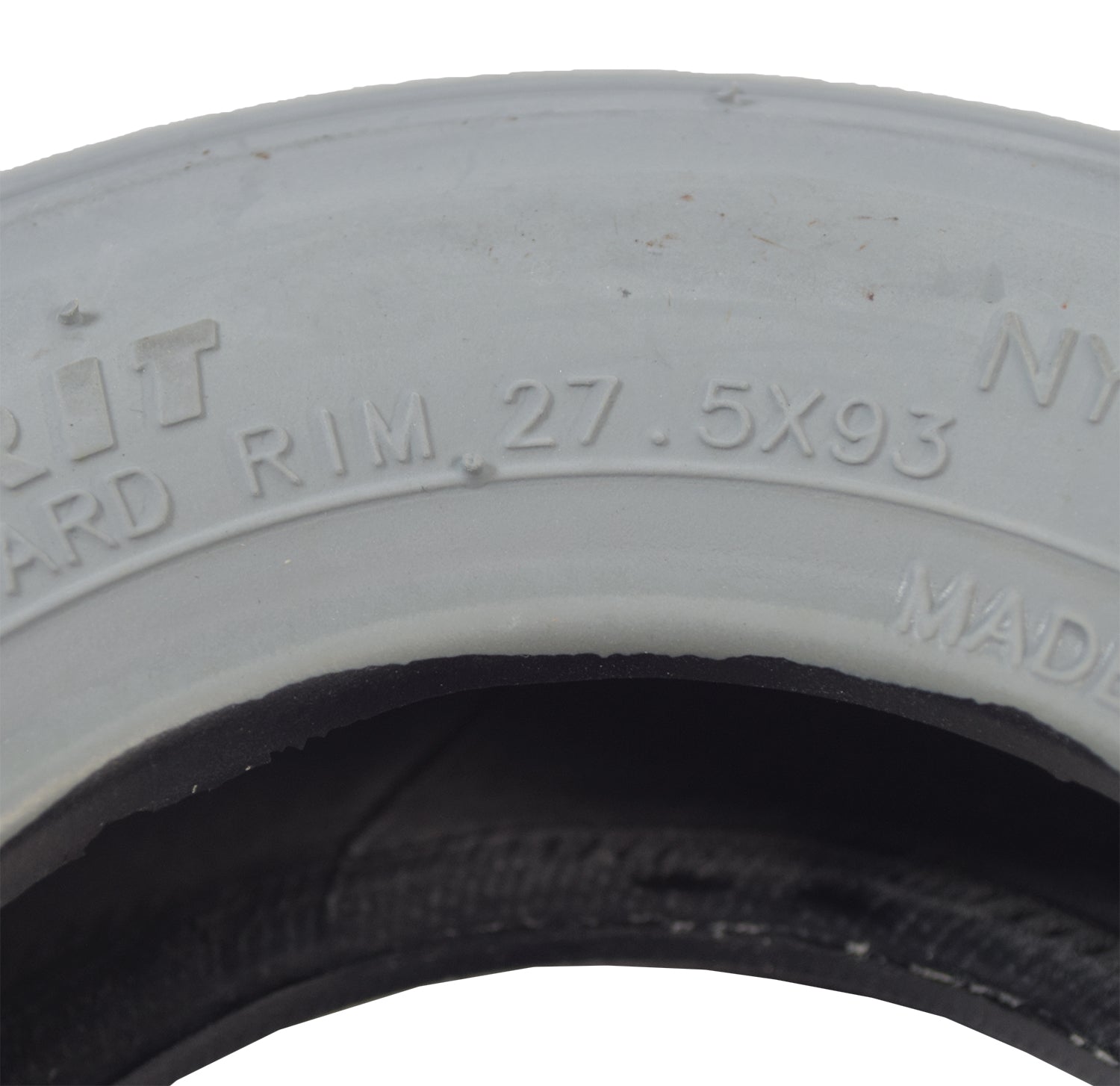 Close-up of the 8x2 (200x50) Pneumatic Mobility Tire with C179G Spirit Ribbed Tread, showcasing its detailed tread pattern and robust construction, designed for mobility scooters and power chairs.