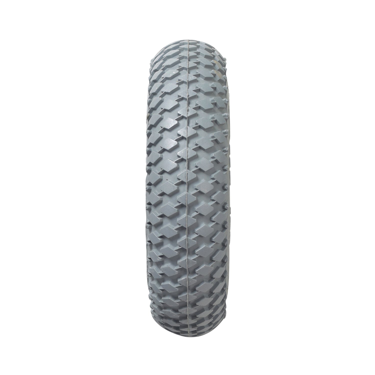 Close-up of the 8x2 (200x50) Foam-Filled Mobility Tire with C968G Rebel Knobby Tread, highlighting the durable, flat-free design and intricate tread pattern, ready for installation.