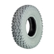 Close-up of the 4.10x3.50-5 Pneumatic Mobility Tire with Nimble Knobby Tread, showcasing detailed tread pattern and high-quality non-marking gray rubber, ideal for smooth rides indoors and outdoors.