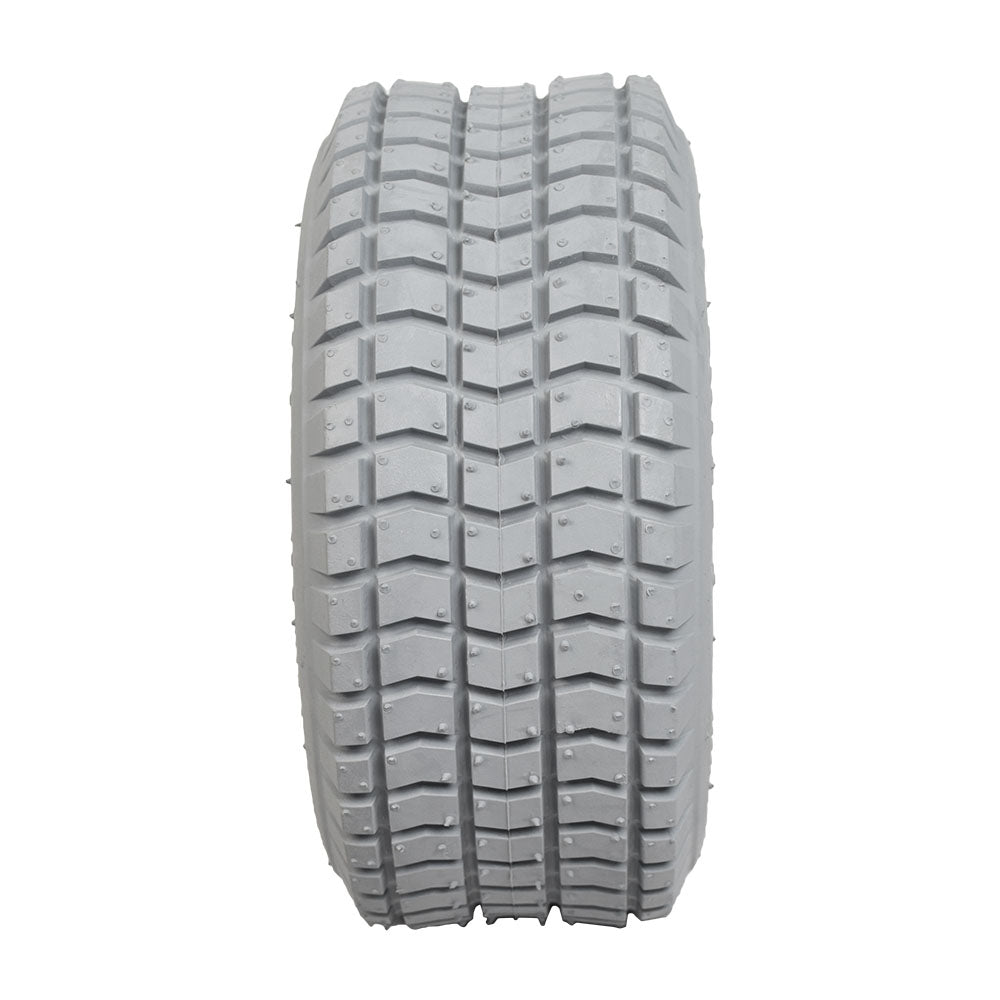 Close-up of a 9x3.50-4 Pneumatic Mobility Tire with C203 Grande Knobby Tread, highlighting the detailed tread pattern designed for mobility scooters and power chairs.