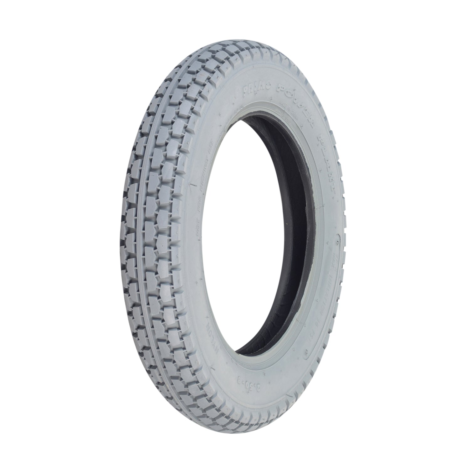 2.50-8 Pneumatic Mobility Tire with C177G Power Plant Tread, featuring a detailed close-up of the tire's knobby tread pattern, highlighting its durable design for smooth mobility.