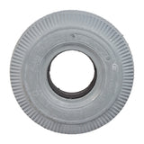 4.10/3.50-4 Foam-Filled Mobility Tire with C189 Sawtooth Tread, white wheel with central hole, suitable for mobility scooters and power wheelchairs.