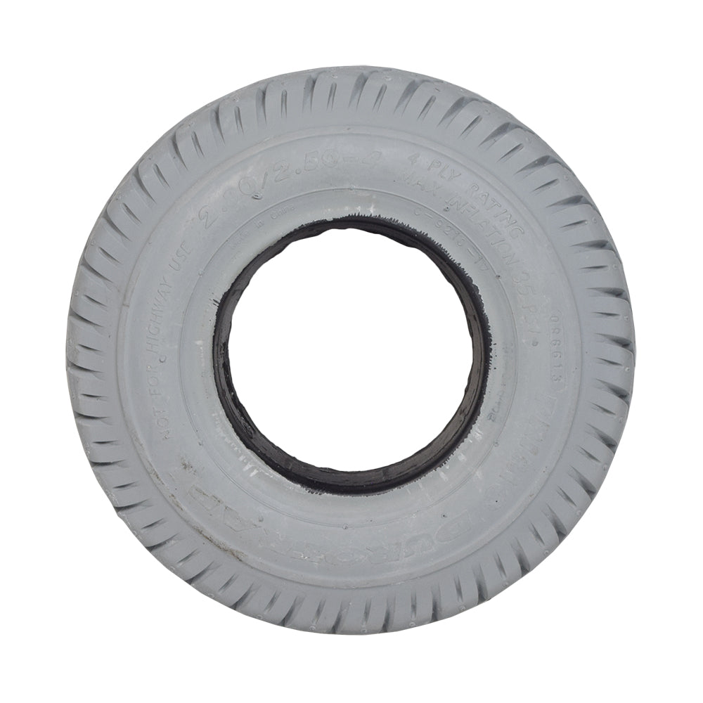 9x3 (2.80/2.50-4) Foam-Filled Mobility Tire with Durotrap C9210 Tread, showcasing a non-marking gray rubber tire with smooth profile and in-cut tread pattern for superior grip and efficient rolling.