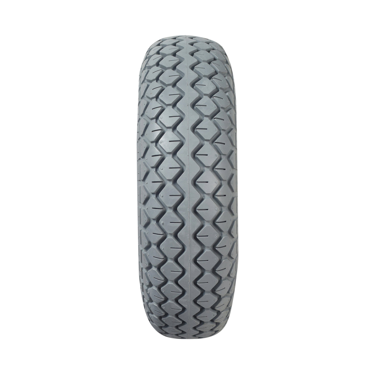 Close-up of a 4.00-5 (13x4, 330x100) Foam-Filled Mobility Tire with C154 Diamond Tread, highlighting its intricate tread pattern suitable for various mobility scooters and power chairs.