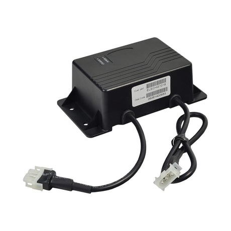 24 Volt 4.0 Amp A24040PIH On-Board Battery Charger for Jazzy, Jet, & Quantum Power Chairs; black electronic device with attached wires and visible LED indicators.