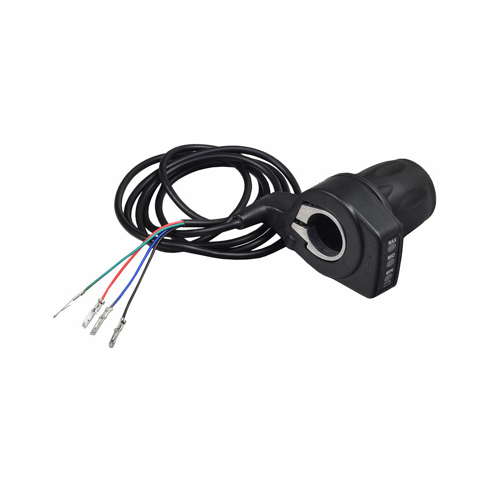 24 Volt 100 Watt Motor, Controller, and Throttle Kit featuring a black device with visible wires, a close-up of the motor, and several wires connected, suitable for electric scooters and bikes.