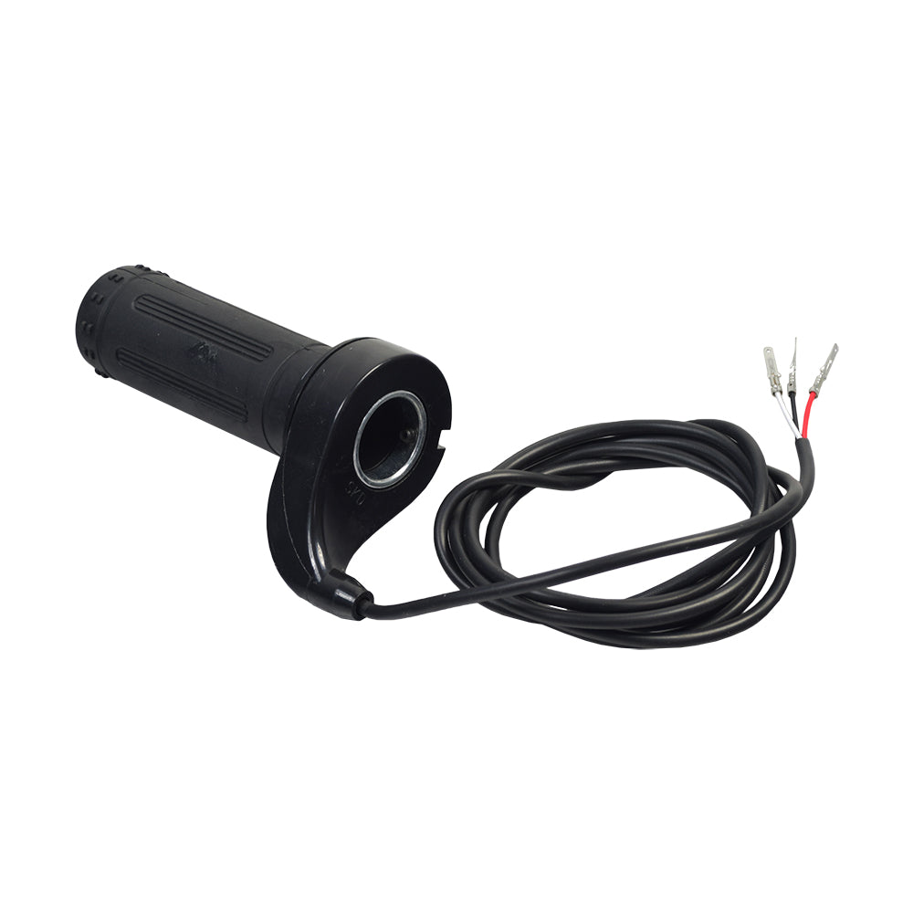 36 Volt 1000 Watt Motor, Controller, & Throttle Kit for Scooters, Bikes, & Go-Karts, showing a black handlebar with wires and connectors on a white background.