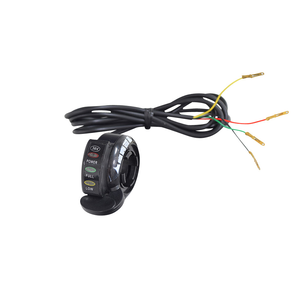 Thumb Throttle with 4 Wires for electric scooters, featuring a black cable and circular button interface with visible wiring.